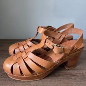 NWOB QUALICRAFT MADE IN BRAZIL GENUINE LEATHER STRAPPY CLOGS HEELS SIZE 7B